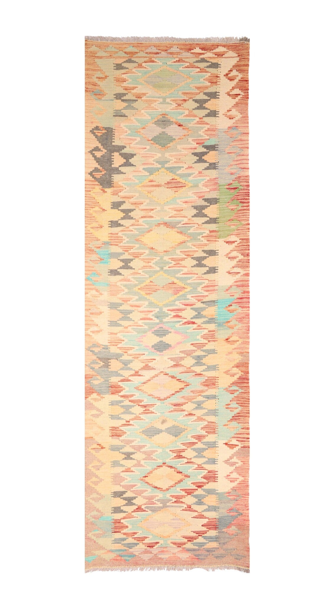 Light Pastel Diamond Kilim Runner, 294 × 76 cm — detail 4