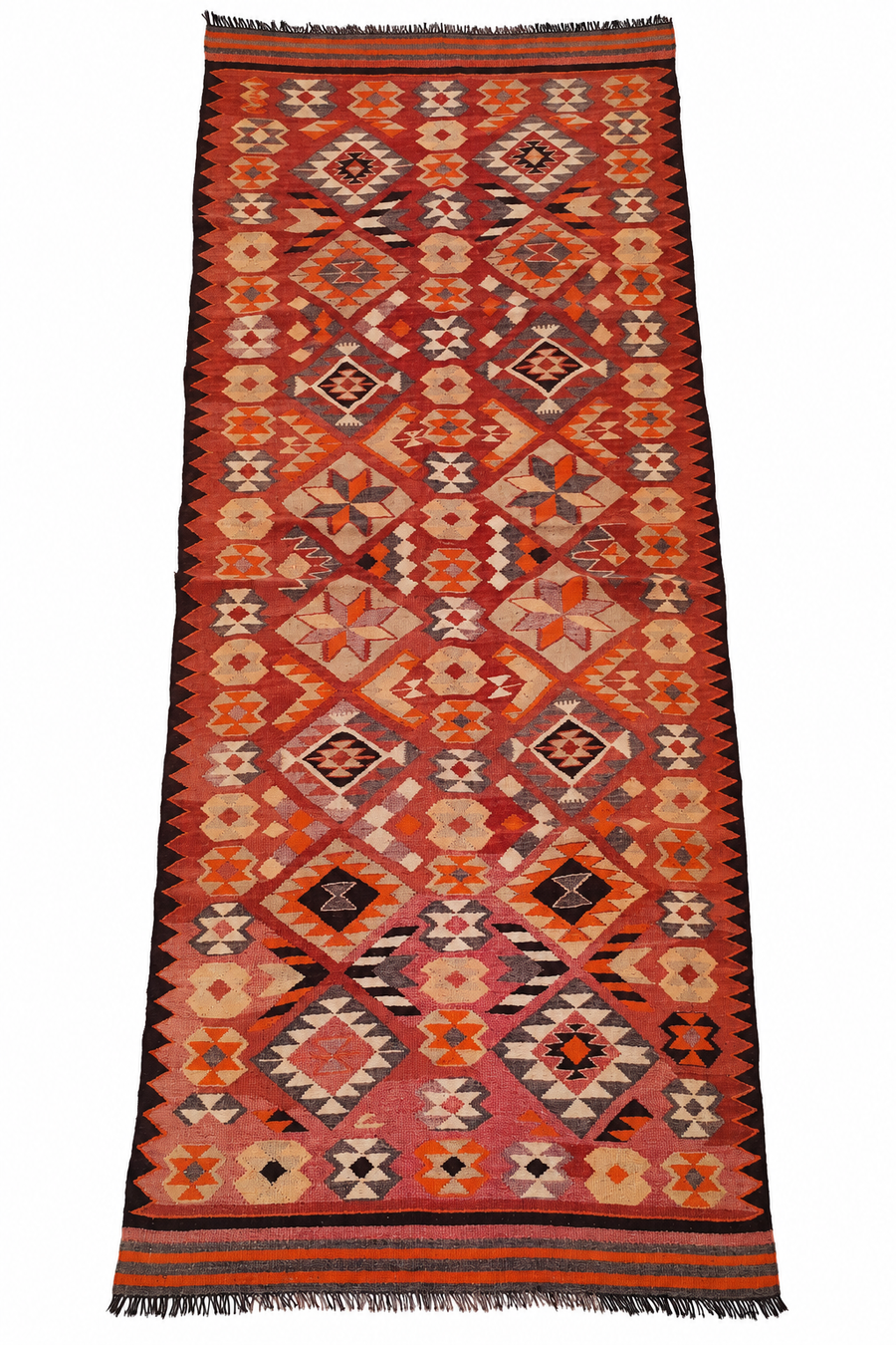 Rust and Orange Diamond Kilim Runner, 337 × 132 cm — full view