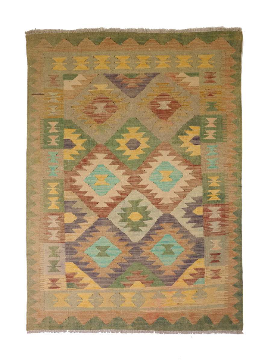 Earth Tone Diamond Medallion Kilim Rug, 170 × 120 cm — full view