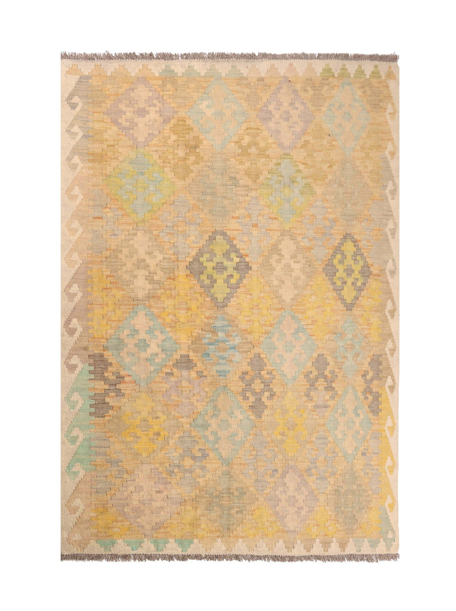 Yellow Pastel Fine Diamond Kilim Rug, 172 × 120 cm — full view