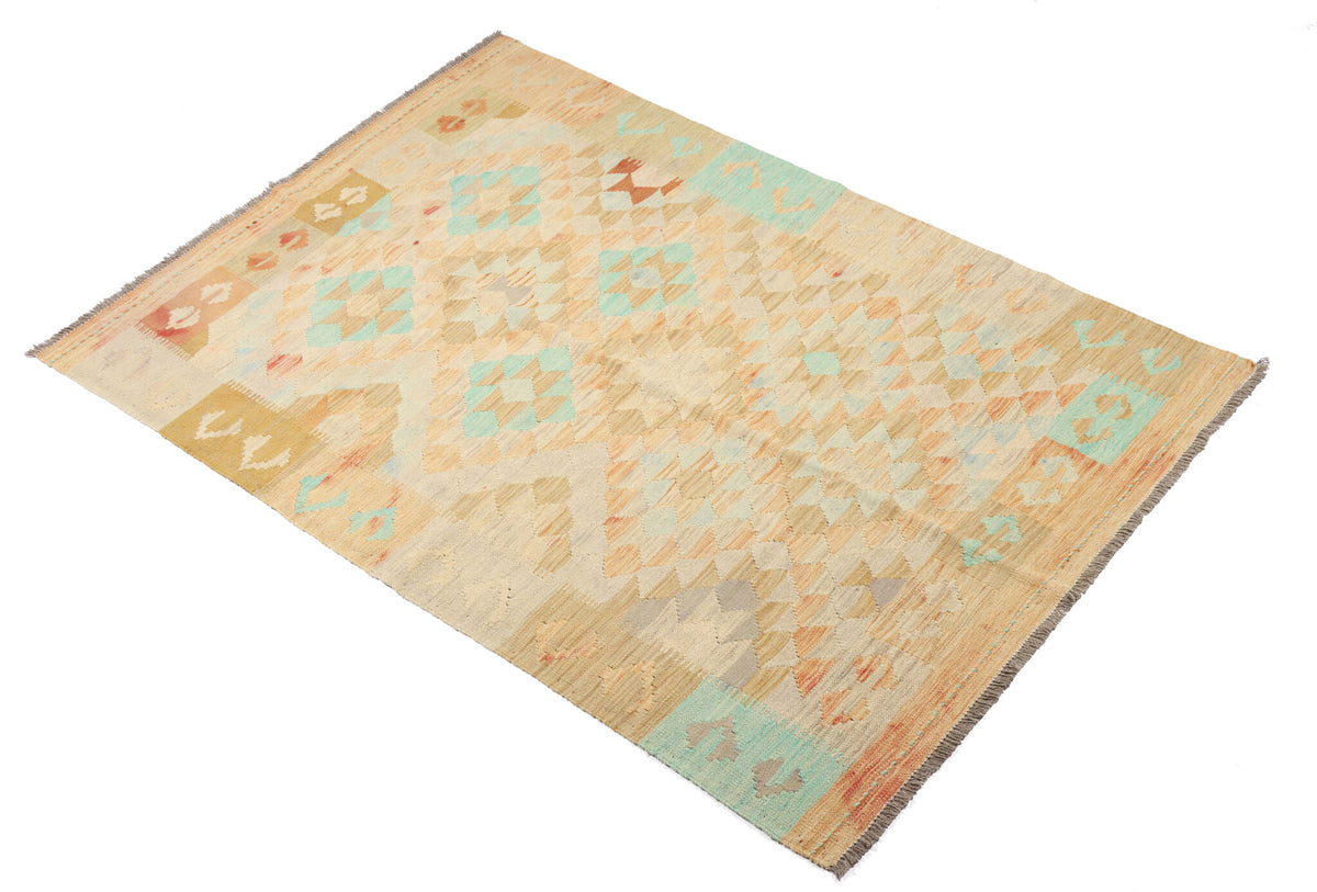 Heller Kelim Teppich mit pastellfarbenen Rauten, 180 × 122 cm, KT-30554 – Ansicht 2