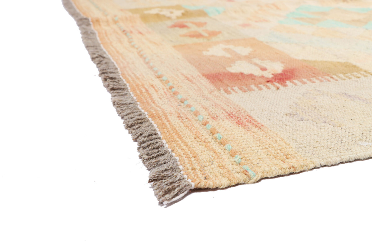 Heller Kelim Teppich mit pastellfarbenen Rauten, 180 × 122 cm, KT-30554 – Ansicht 3