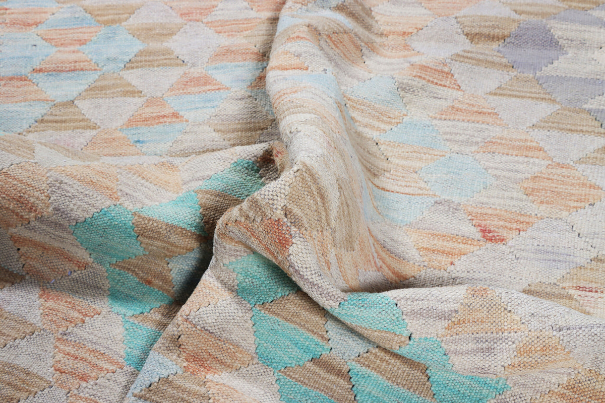 Heller Kelim Teppich mit pastellfarbenen Rauten, 180 × 122 cm, KT-30554 – Ansicht 5