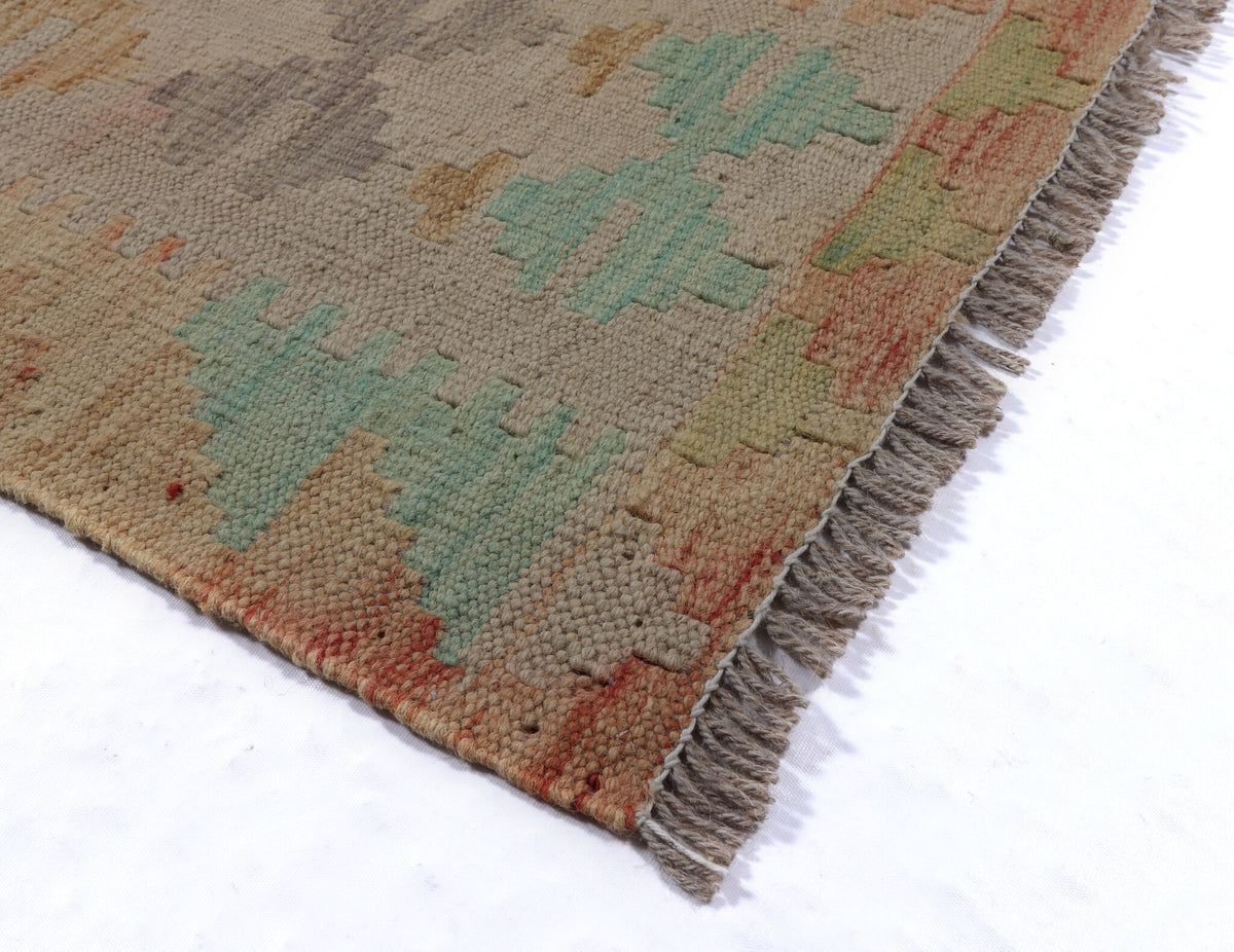 Natural Tone Kilim Rug with Turquoise Accents, 182 × 155 cm — view 3