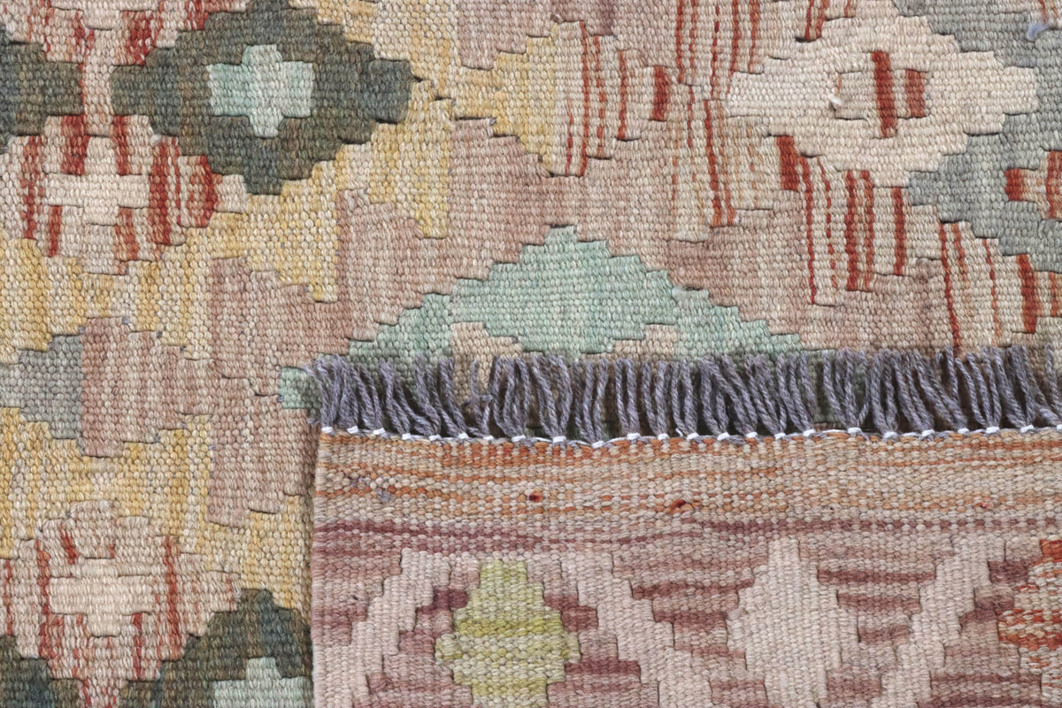 Kelim Teppich in gedeckten Naturtönen mit feinen Rauten, 192 × 142 cm, KT-28596 – Ansicht 4