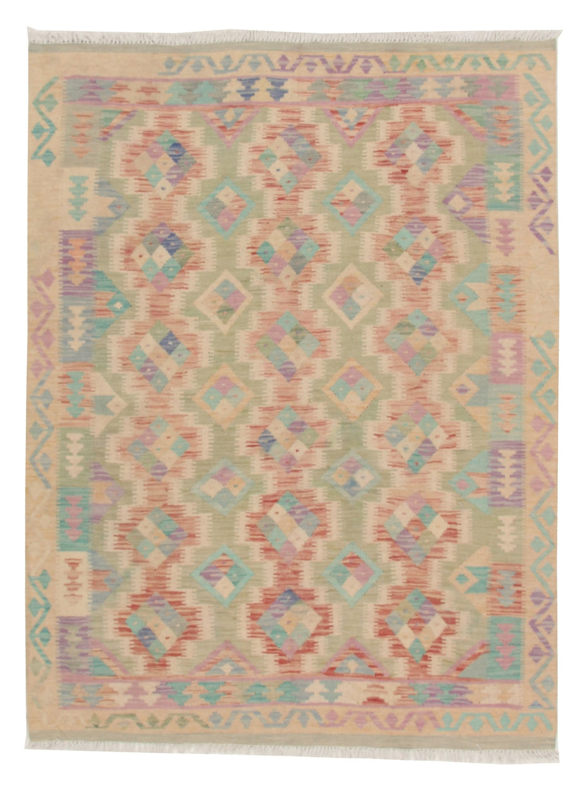 Pastel Fine Geometric Kilim Rug, 192 × 153 cm — full view