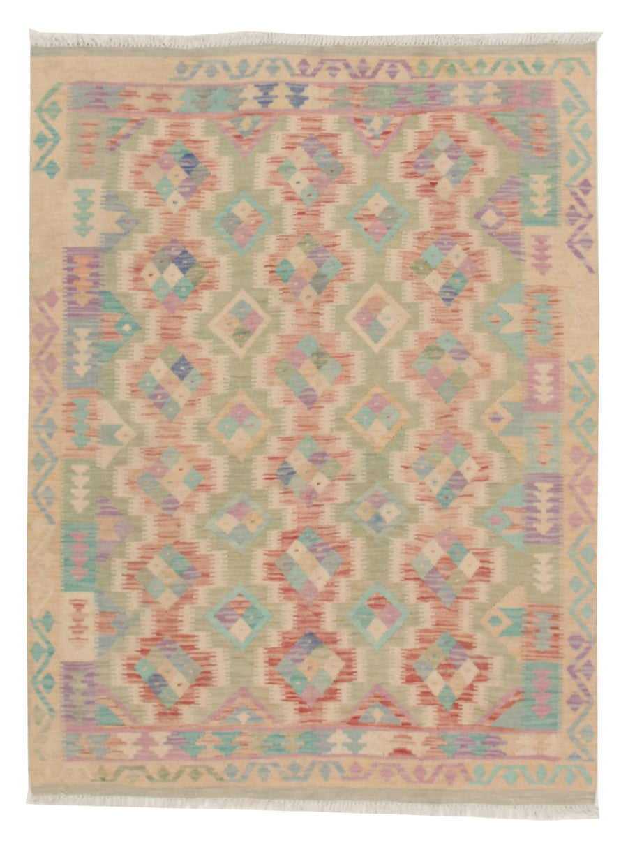 Pastel Fine Geometric Kilim Rug, 192 × 153 cm — full view