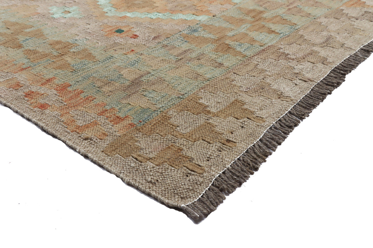 Dezenter Kelim Teppich in Grün und Naturtönen, 196 × 145 cm, KT-28979 – Ansicht 3