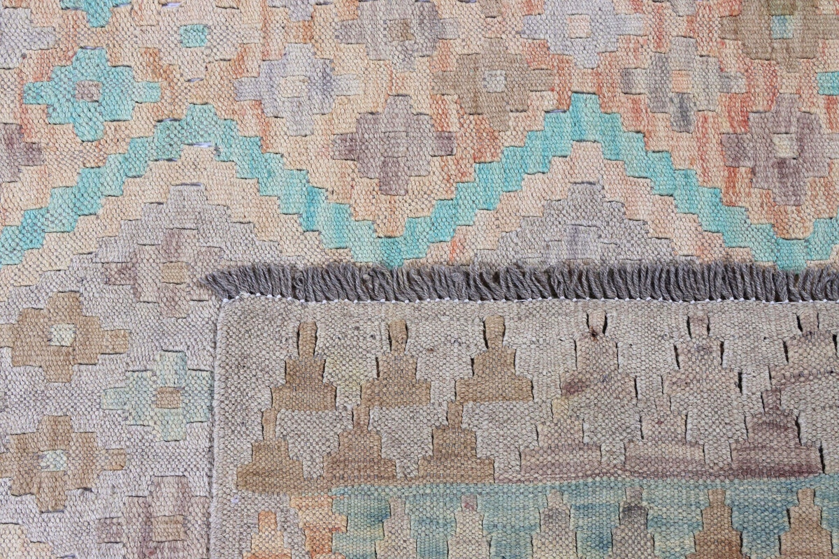 Dezenter Kelim Teppich in Grün und Naturtönen, 196 × 145 cm, KT-28979 – Ansicht 4