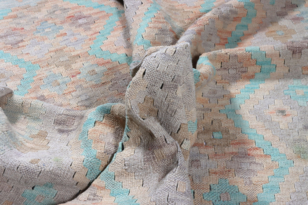 Dezenter Kelim Teppich in Grün und Naturtönen, 196 × 145 cm, KT-28979 – Ansicht 5