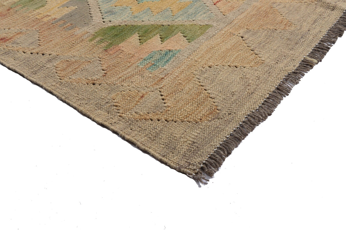 Heller Kelim Teppich mit pastellfarbenen Rauten, 196 × 146 cm, KT-30526 – Ansicht 3