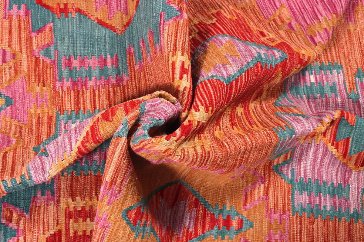 Bunter Kelim Teppich mit länglichen Rautenmedaillons, 196 × 152 cm, KT-30850 – Ansicht 6