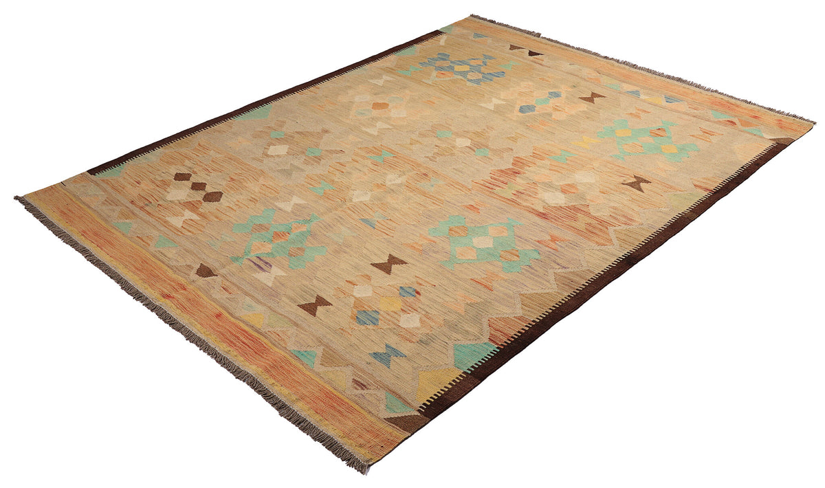Beige Small Motif Kilim Rug, 197 × 146 cm — view 2