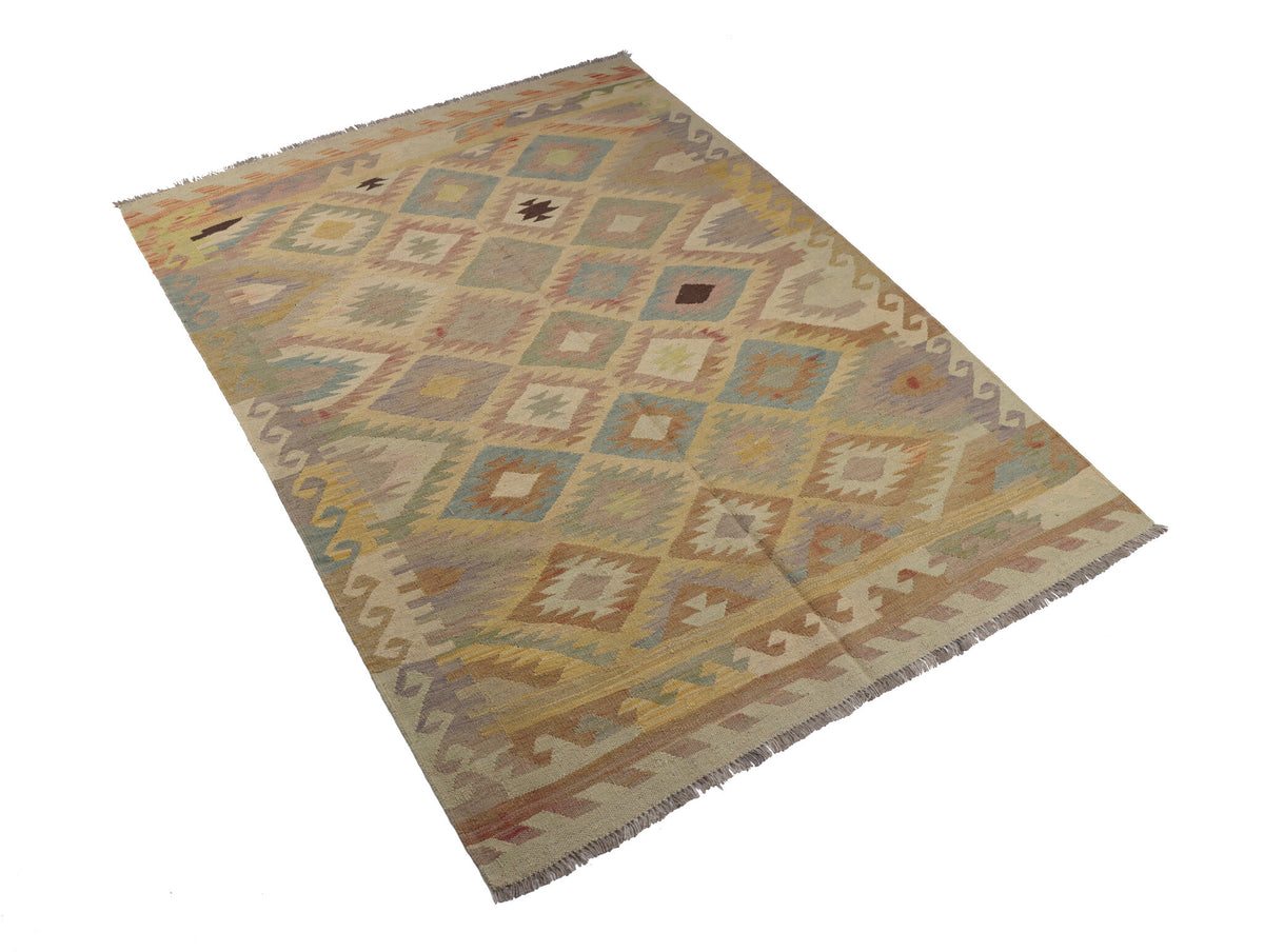 Natural Tone Diamond Grid Kilim Rug, 198 × 146 cm — view 2