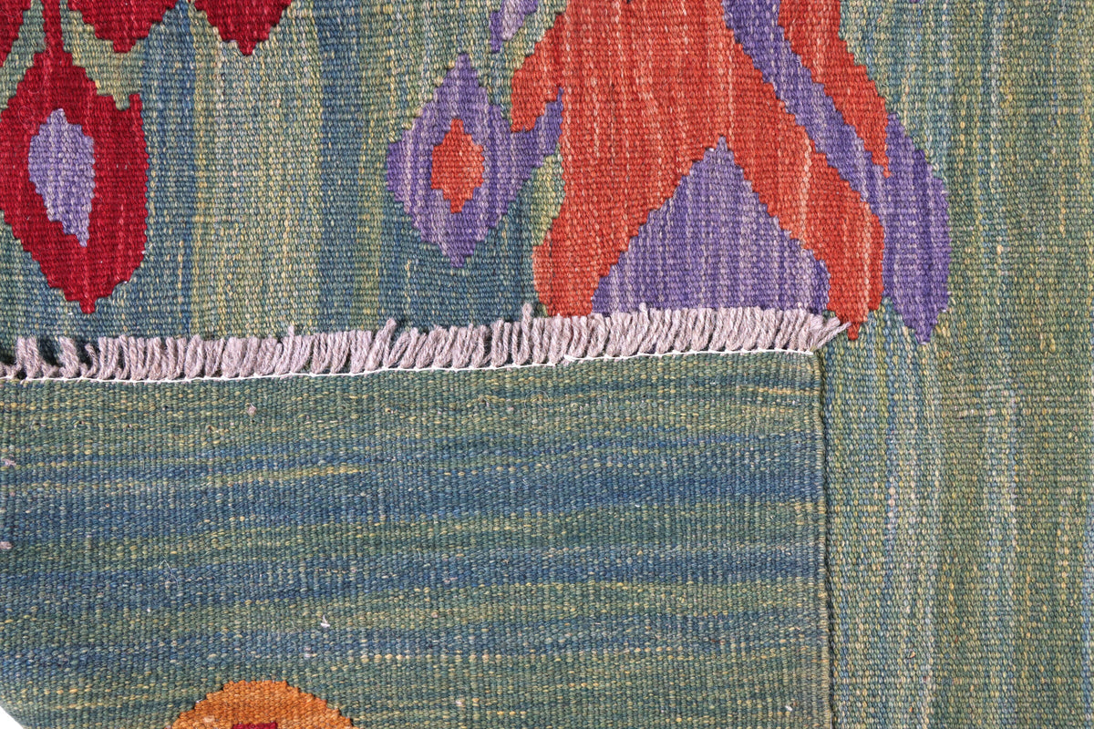 Grüner Kelim Teppich mit bunten geometrischen Motiven, 201 × 150 cm, KT-29802 – Ansicht 4