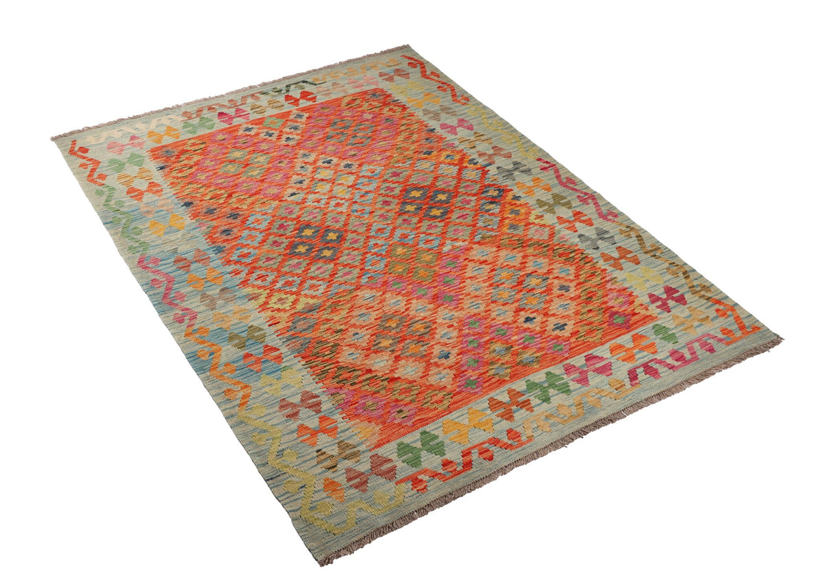 Red Fine Diamond Grid Kilim Rug, 206 × 154 cm — view 2