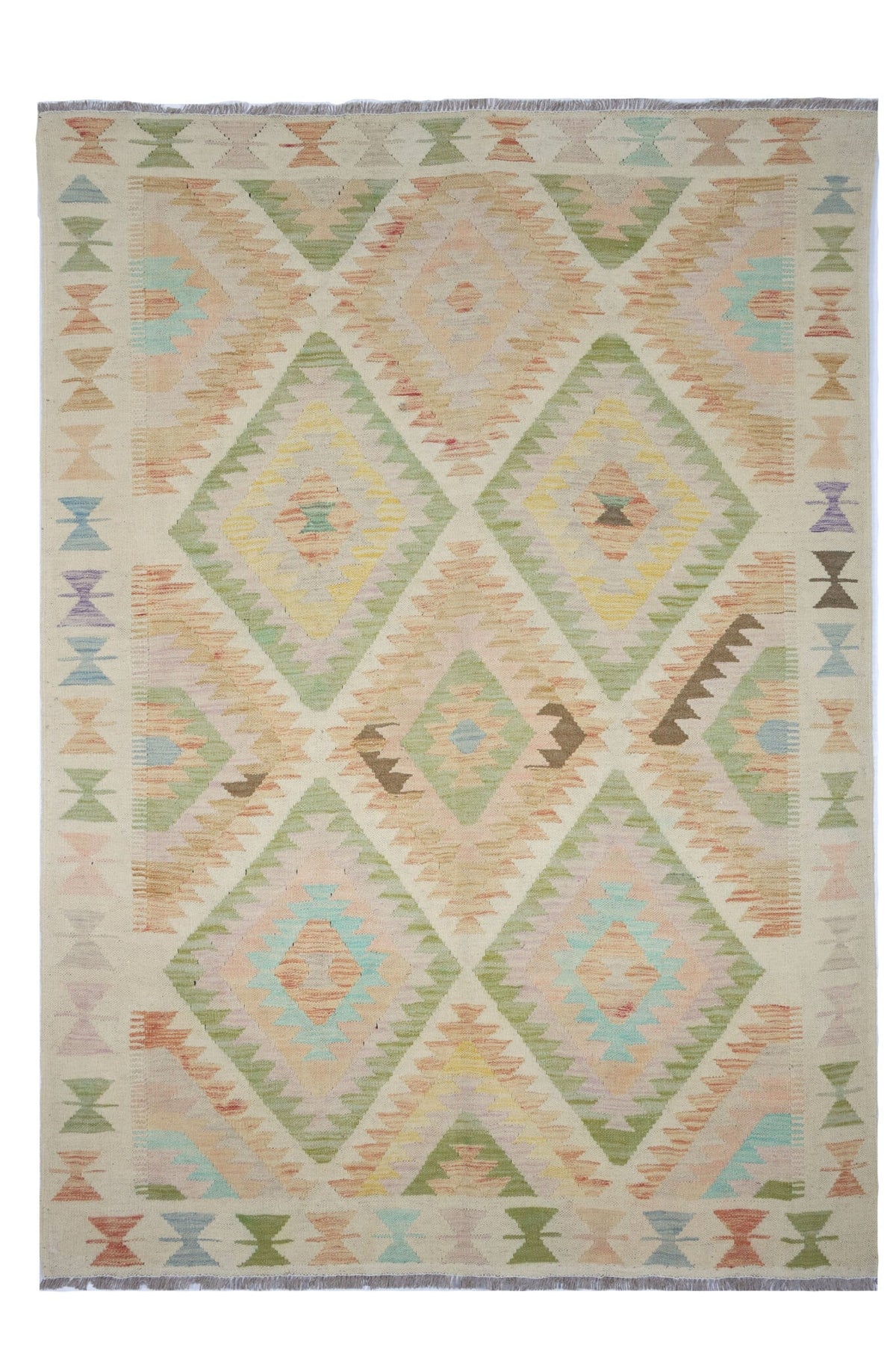 Light Large Pastel Diamond Kilim Rug, 208 × 147 cm — full view