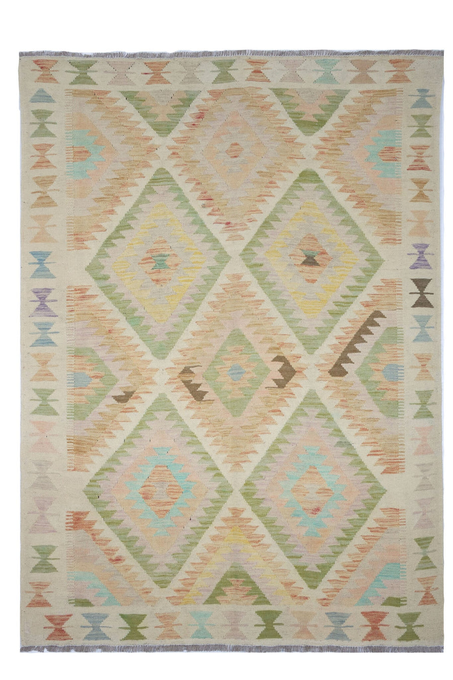 Light Large Pastel Diamond Kilim Rug, 208 × 147 cm — full view