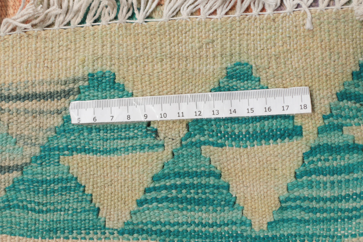 Turquoise and Natural Tone Diamond Kilim Rug, 210 × 152 cm — view 9