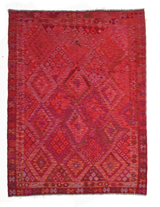 Rosa-roter Kelim Teppich mit feinem Rautenmuster, 233 × 184 cm, KT-NL-155327493 – Gesamtansicht