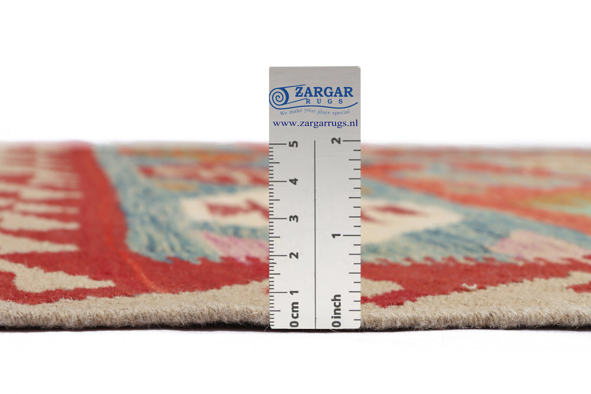 Kelim Teppich mit roten Streifen und Medaillons, 250 × 175 cm, KT-30446 – Ansicht 4