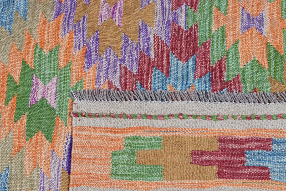 Bunter Kelim Teppich mit rosa Rauten und roter Bordüre, 255 × 170 cm, KT-29023 – Ansicht 5