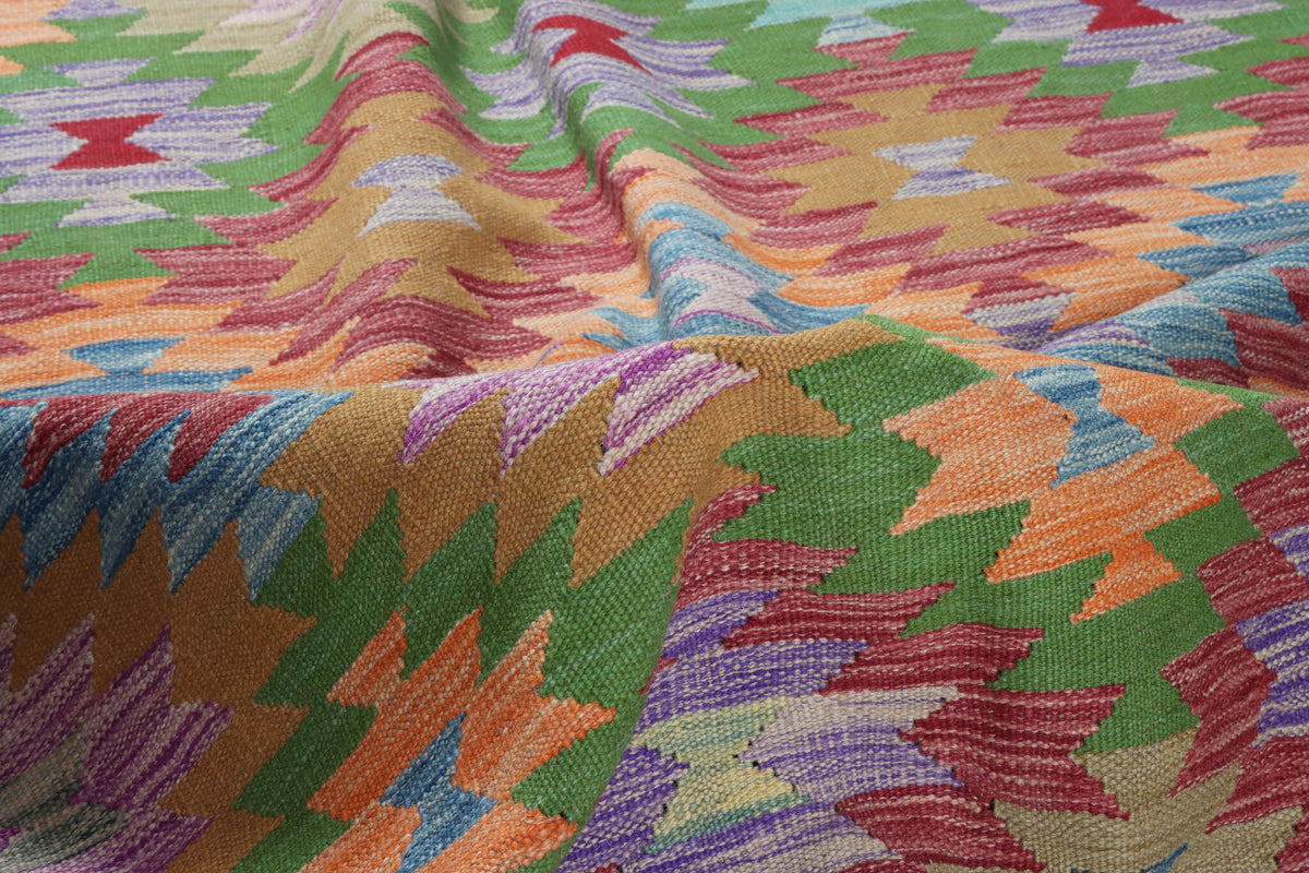 Bunter Kelim Teppich mit rosa Rauten und roter Bordüre, 255 × 170 cm, KT-29023 – Ansicht 7