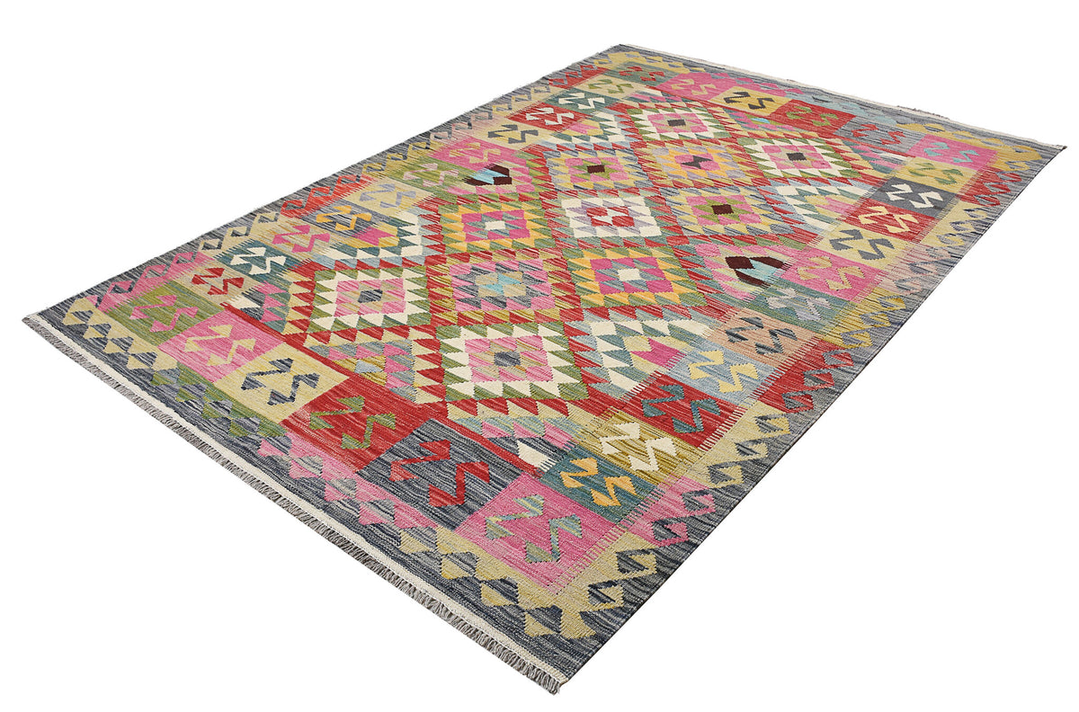 Bunter Kelim Teppich mit geometrischen Musterfeldern, 256 × 174 cm, KT-29562 – Ansicht 2