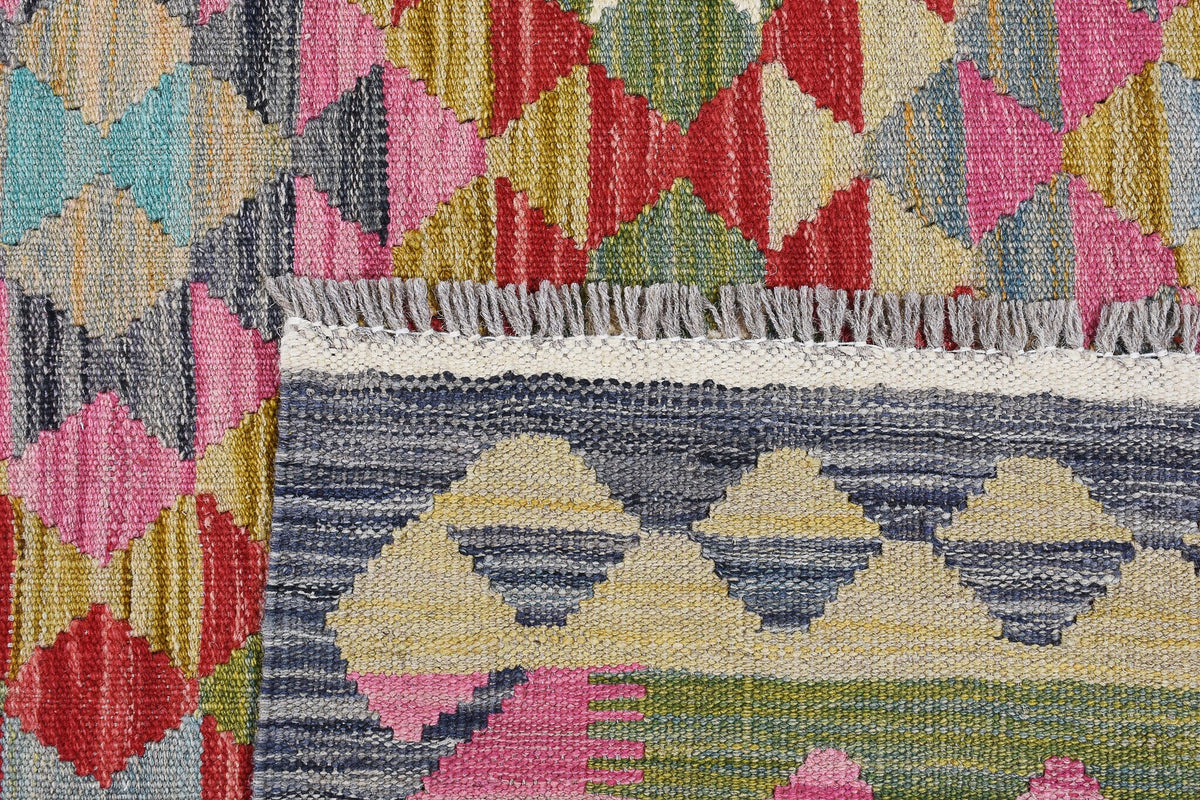 Bunter Kelim Teppich mit geometrischen Musterfeldern, 256 × 174 cm, KT-29562 – Ansicht 3