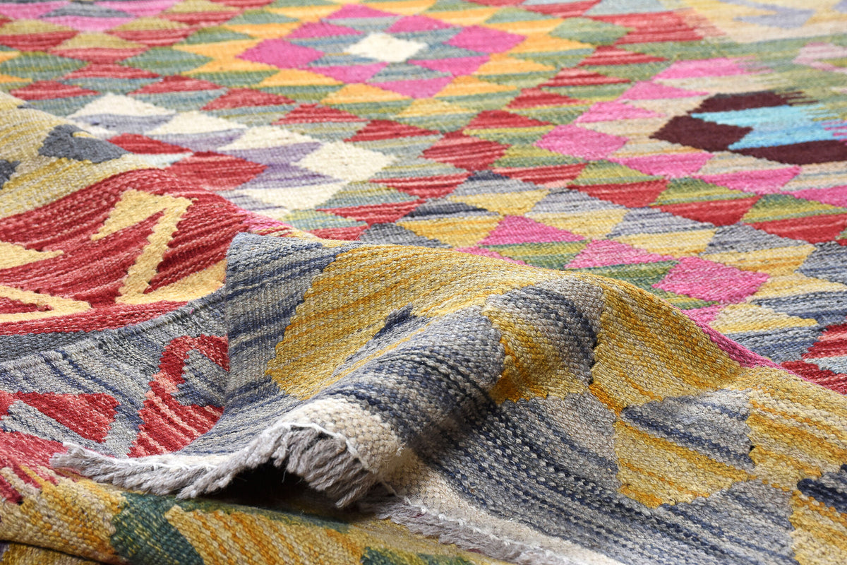 Bunter Kelim Teppich mit geometrischen Musterfeldern, 256 × 174 cm, KT-29562 – Ansicht 5