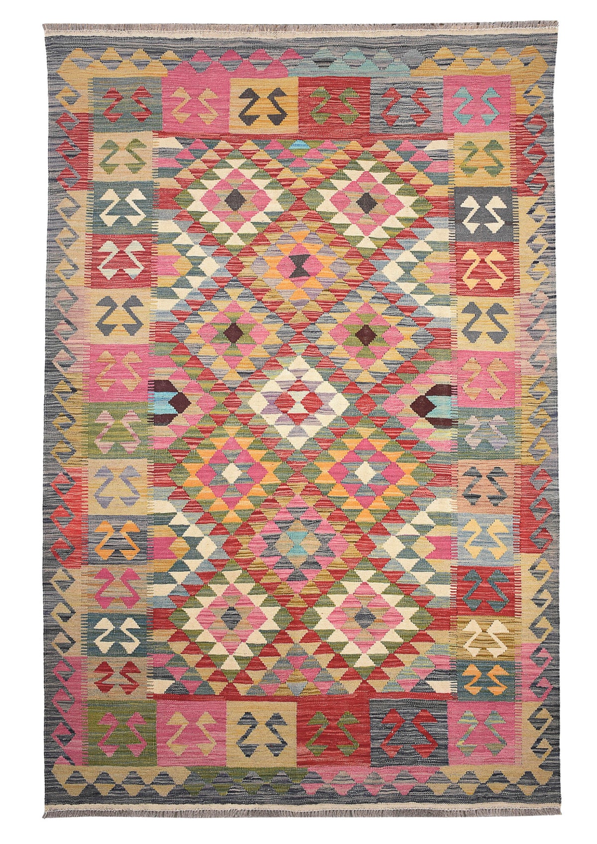 Bunter Kelim Teppich mit geometrischen Musterfeldern, 256 × 174 cm, KT-29562 – Ansicht 7
