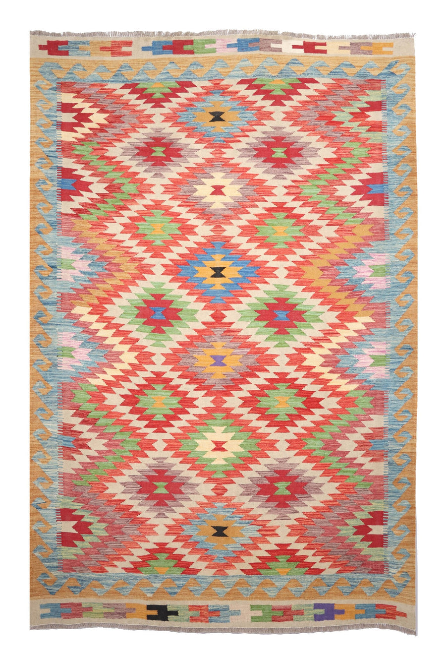 Red Zigzag Diamond Kilim Rug, 260 × 174 cm — full view
