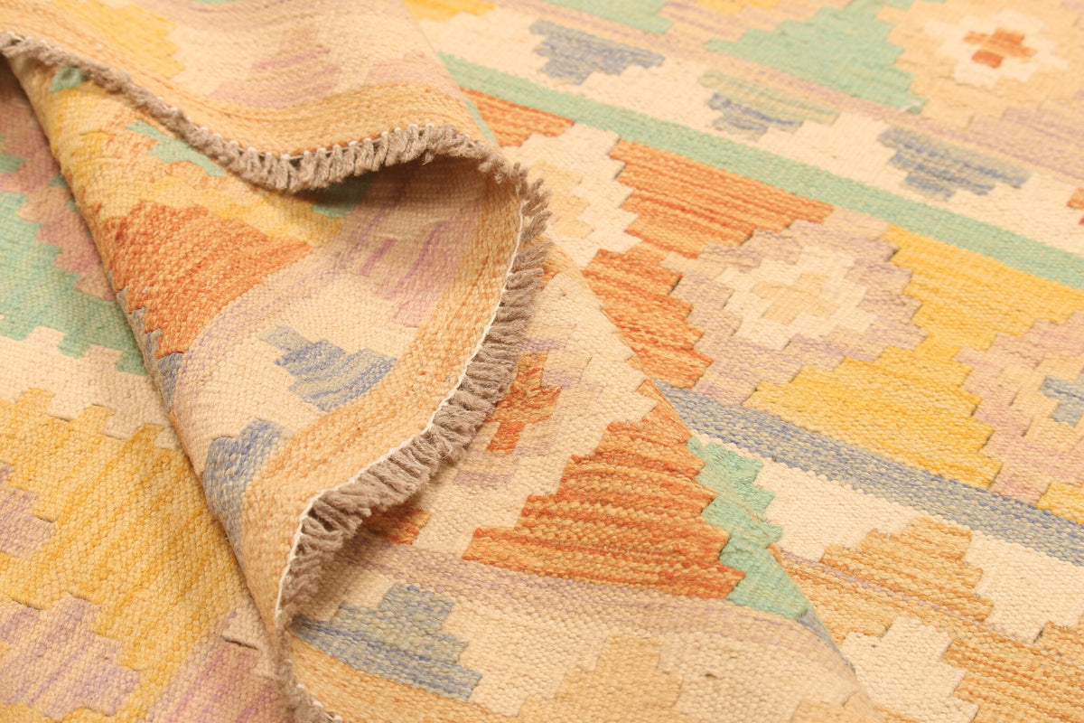 Ochre Geometric Stripe Kilim Rug, 283 × 200 cm — view 6