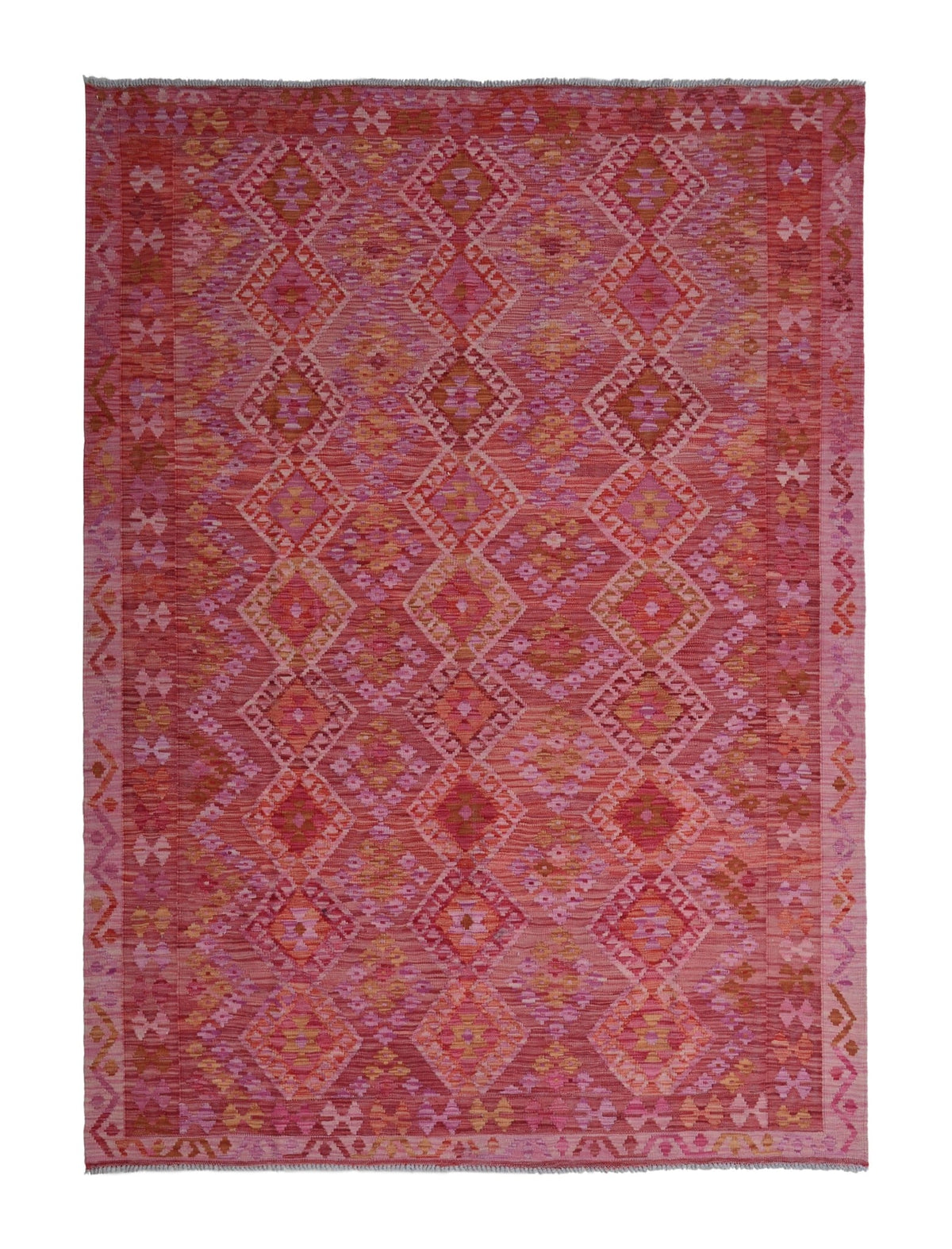 Pink and Red Diamond Line Kilim Rug, 284 × 207 cm — full view