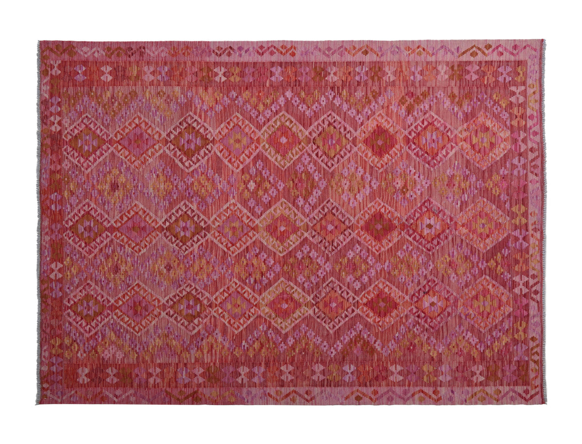 Pink and Red Diamond Line Kilim Rug, 284 × 207 cm — view 2