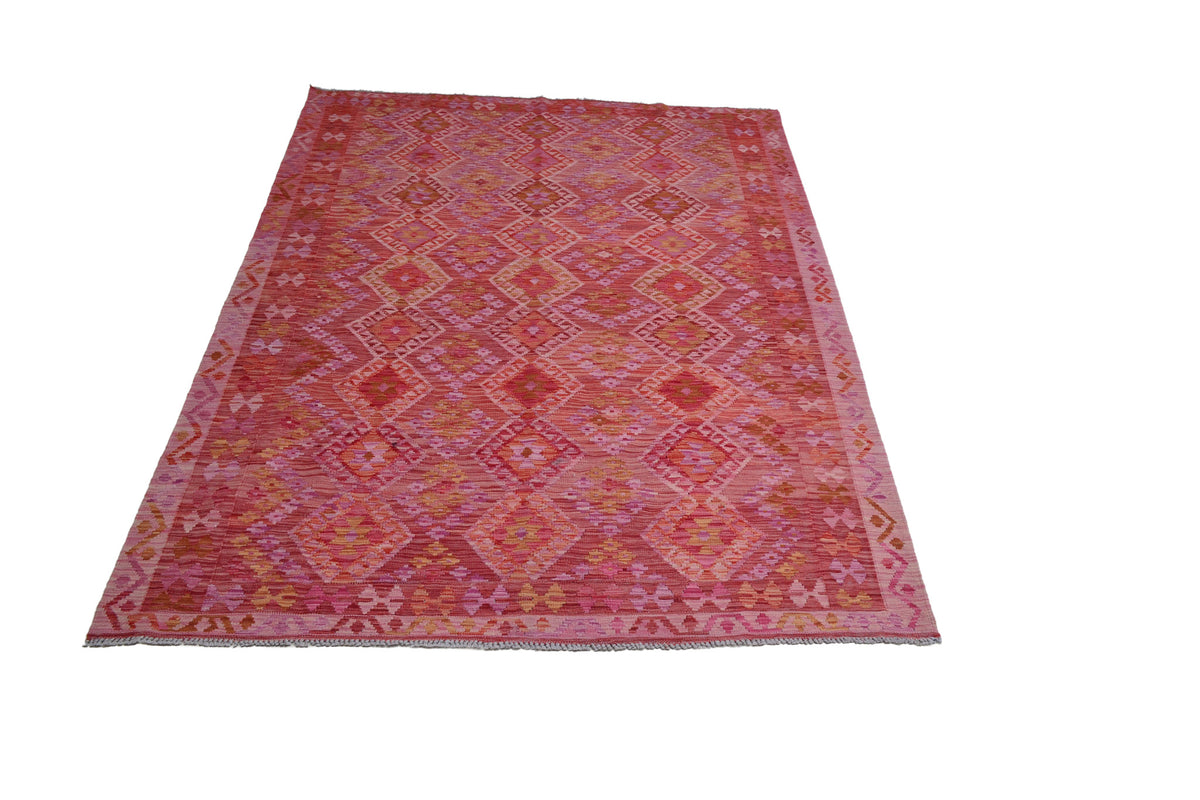 Pink and Red Diamond Line Kilim Rug, 284 × 207 cm — view 4