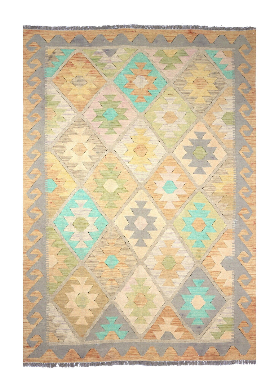 Light Colorful Medallion Kilim Rug, 286 × 191 cm — full view