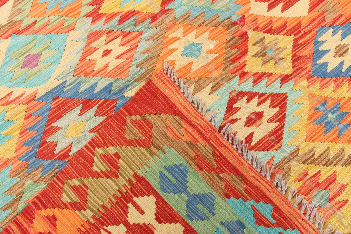Orange and Turquoise Diamond Kilim Rug, 293 × 196 cm — view 4