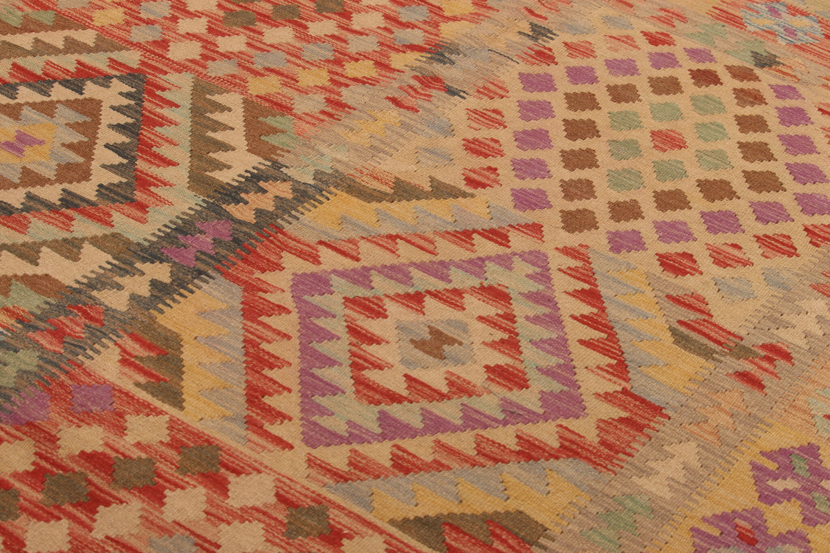 Earth Tone Geometric Panel Kilim Rug, 297 × 199 cm — view 3