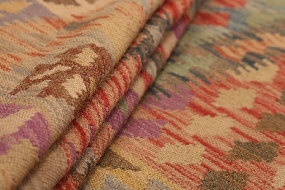 Earth Tone Geometric Panel Kilim Rug, 297 × 199 cm — view 5
