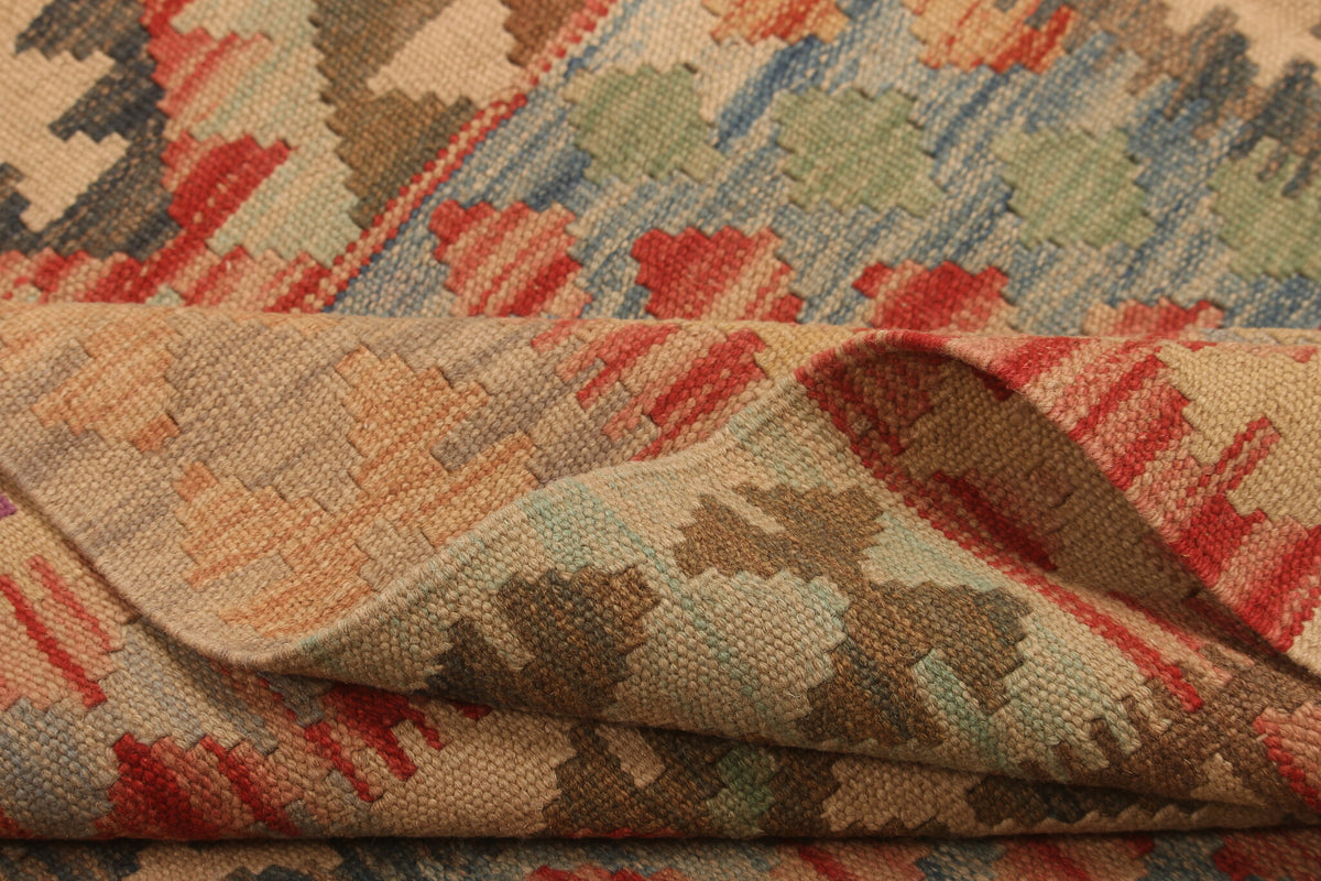 Earth Tone Geometric Panel Kilim Rug, 297 × 199 cm — view 7