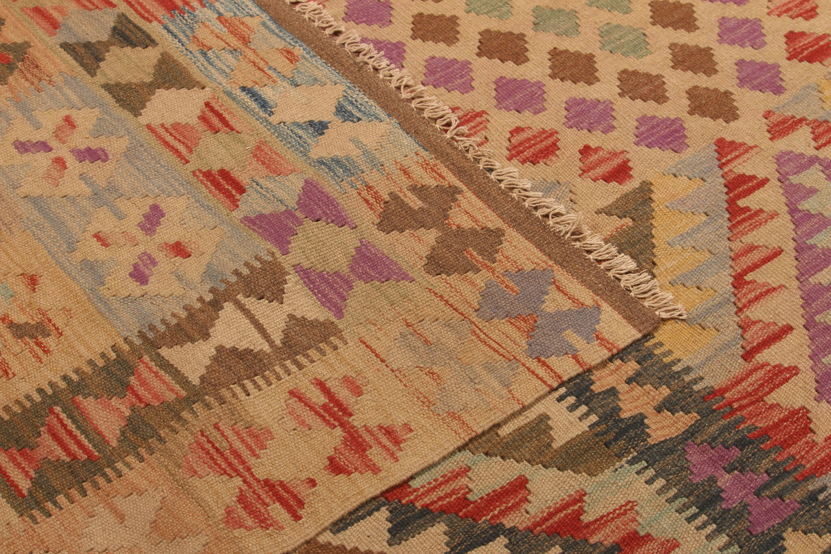Earth Tone Geometric Panel Kilim Rug, 297 × 199 cm — view 9