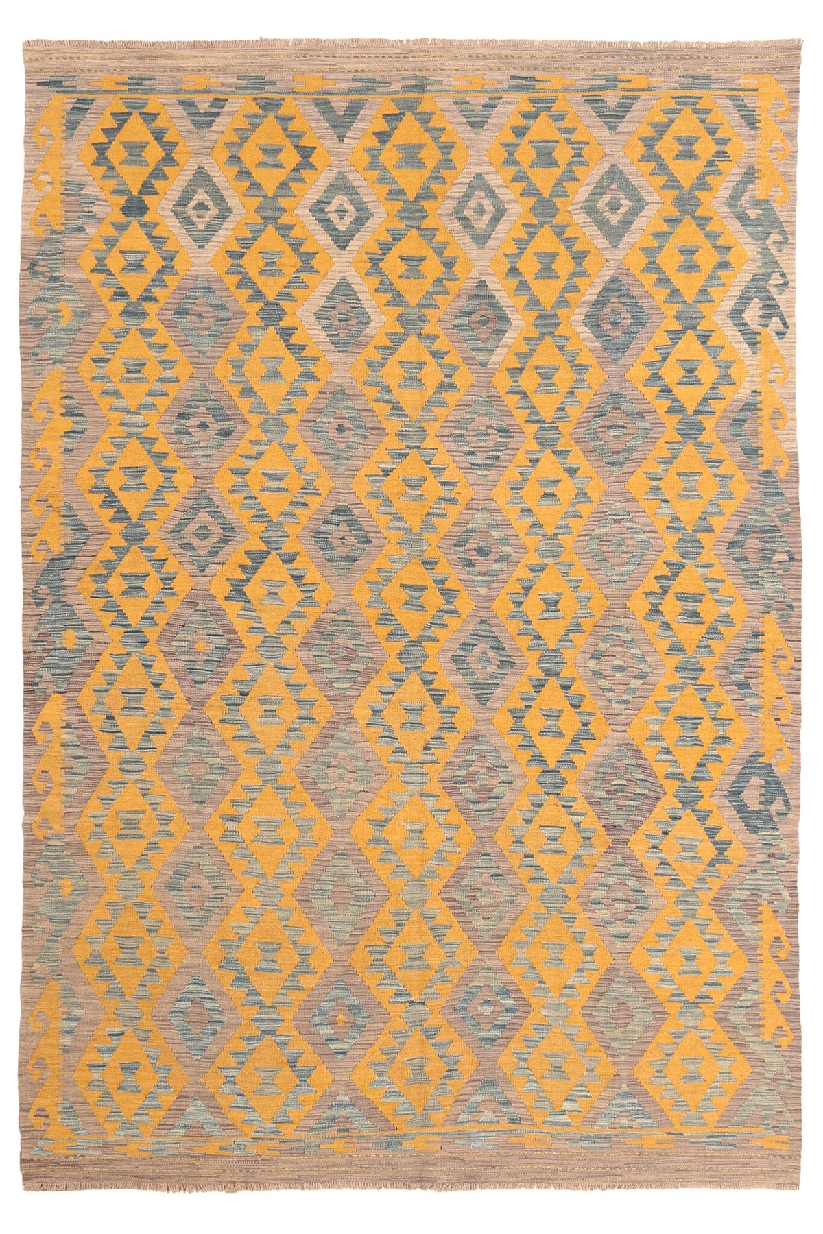 Yellow and Blue Fine Diamond Kilim Rug, 298 × 205 cm — full view
