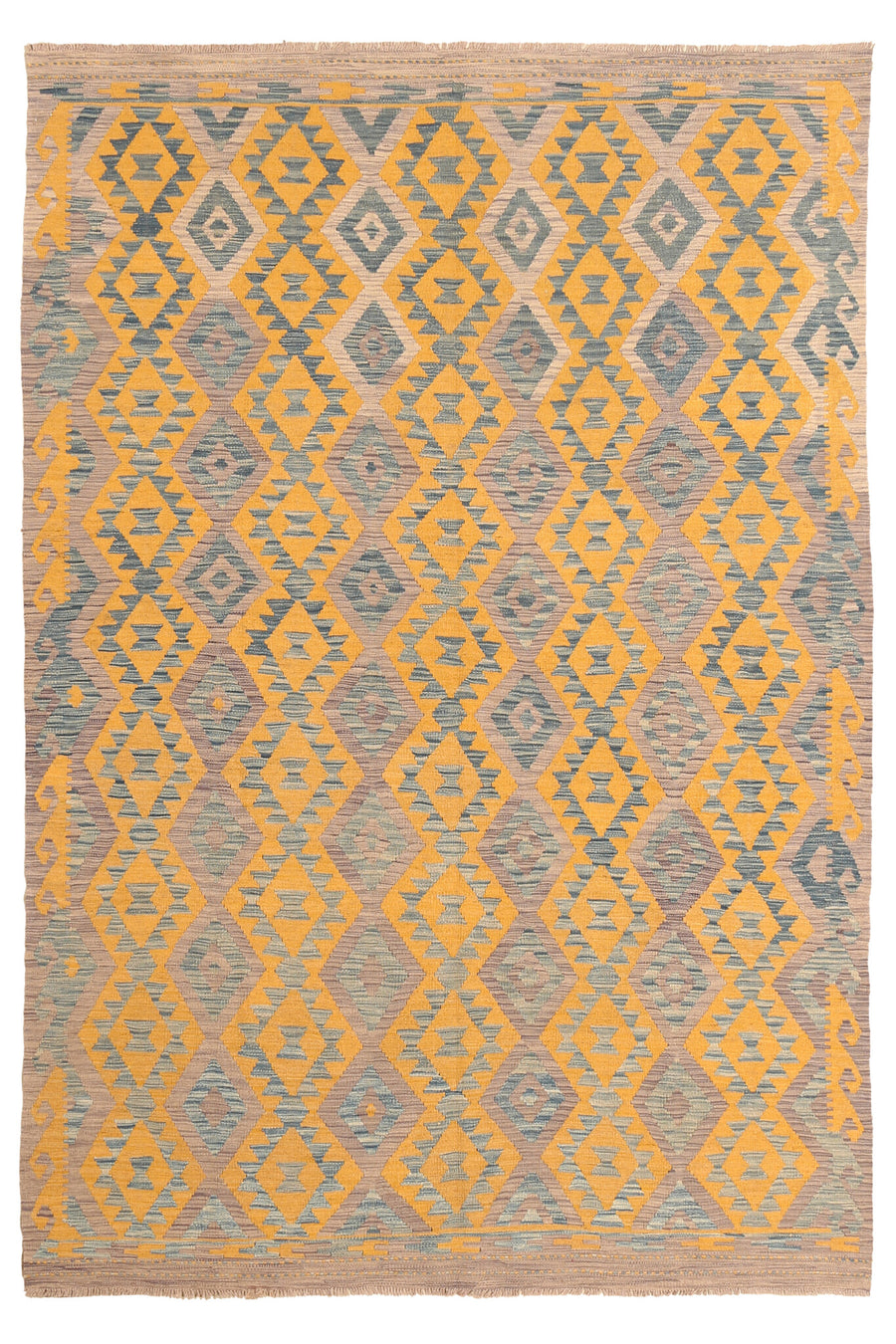 Yellow and Blue Fine Diamond Kilim Rug, 298 × 205 cm — full view
