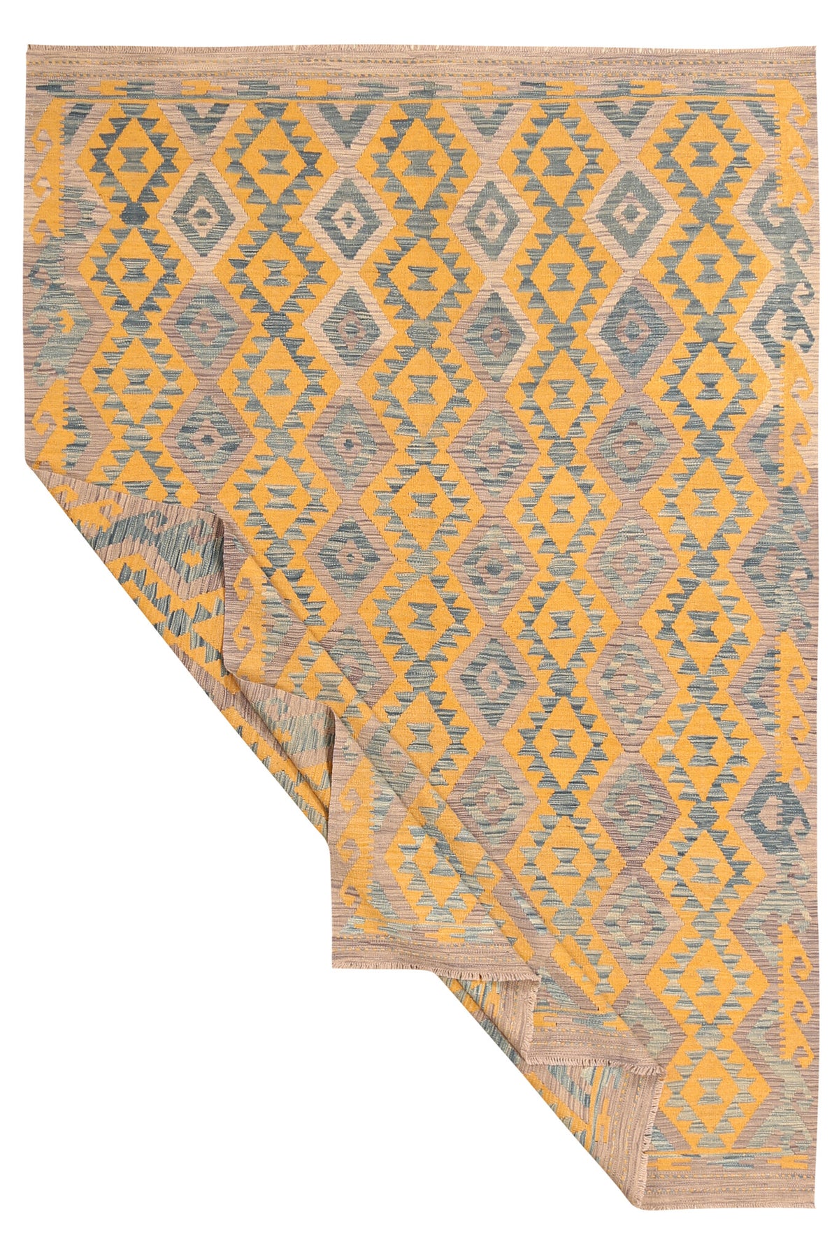 Yellow and Blue Fine Diamond Kilim Rug, 298 × 205 cm — view 2