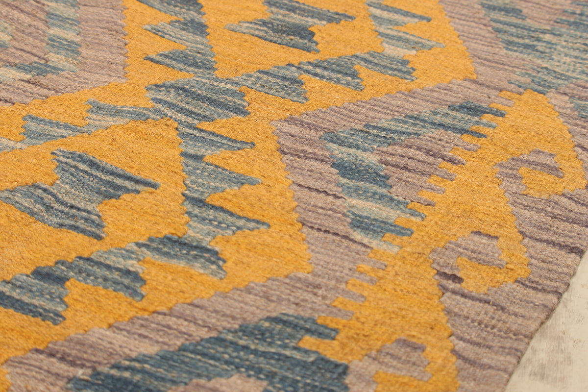 Yellow and Blue Fine Diamond Kilim Rug, 298 × 205 cm — view 3