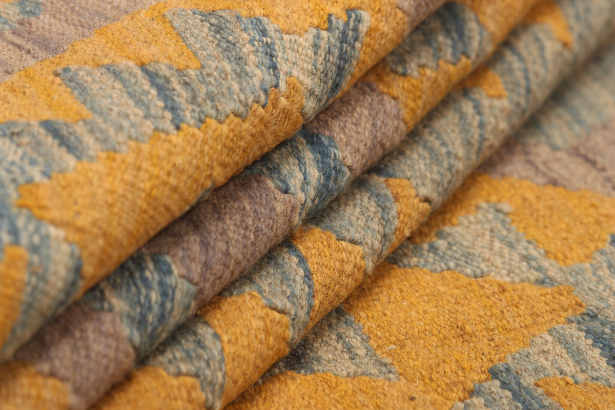 Yellow and Blue Fine Diamond Kilim Rug, 298 × 205 cm — view 4