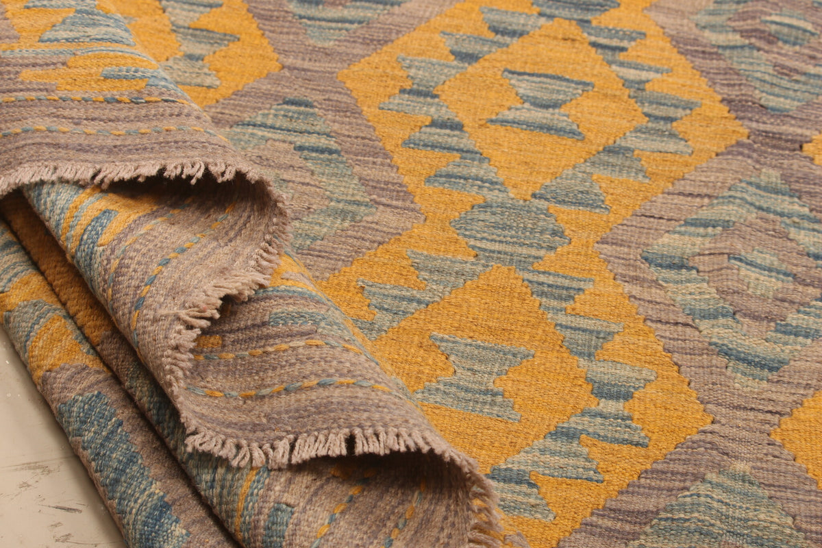 Yellow and Blue Fine Diamond Kilim Rug, 298 × 205 cm — view 5