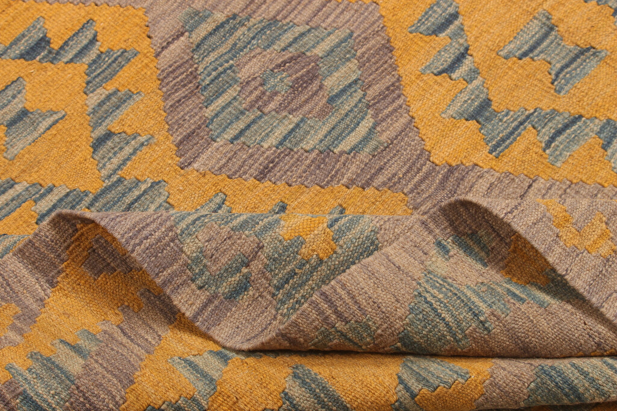 Yellow and Blue Fine Diamond Kilim Rug, 298 × 205 cm — view 6