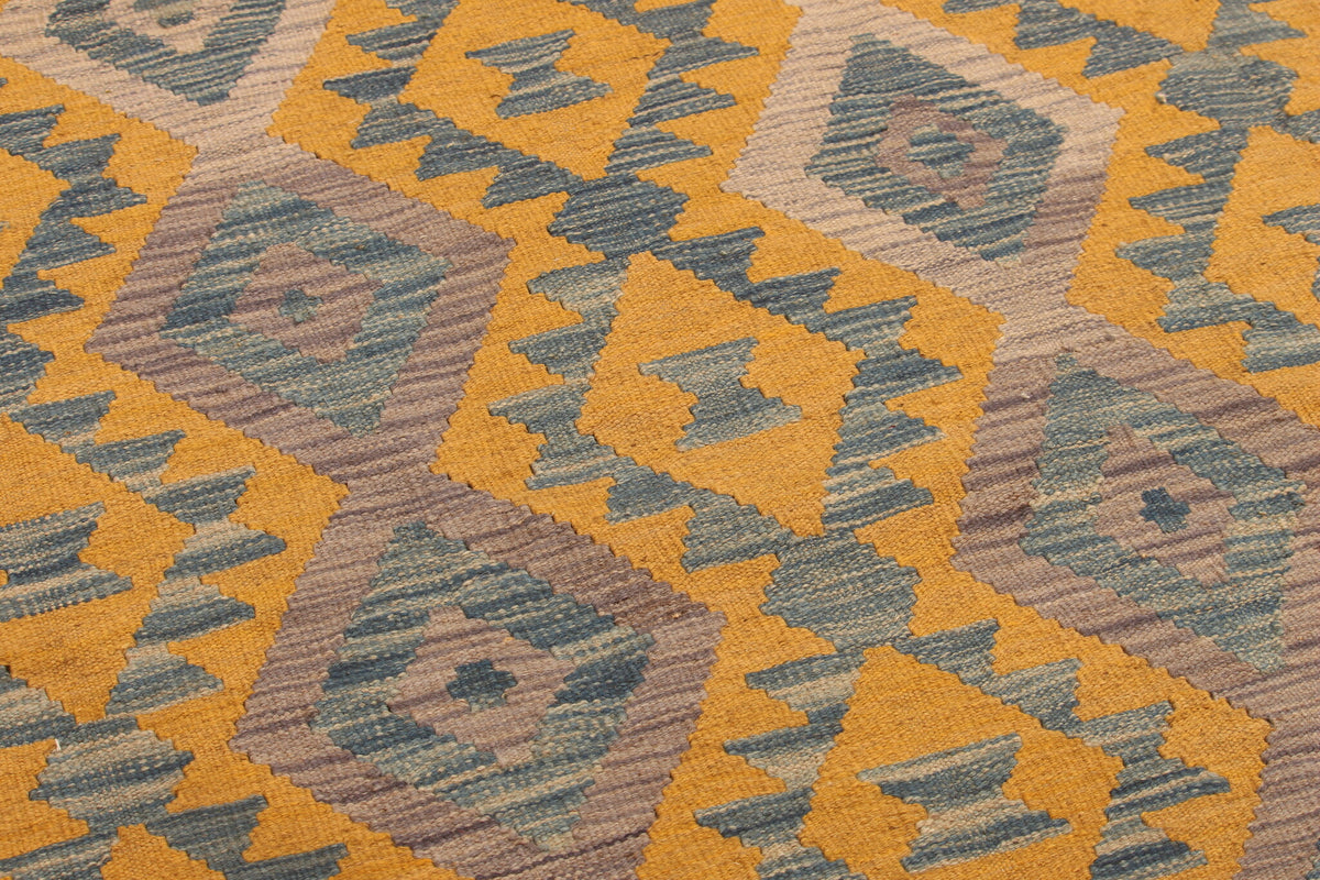 Yellow and Blue Fine Diamond Kilim Rug, 298 × 205 cm — view 7